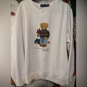 Ralph Lauren White Sweater with Bear Graphic XXL